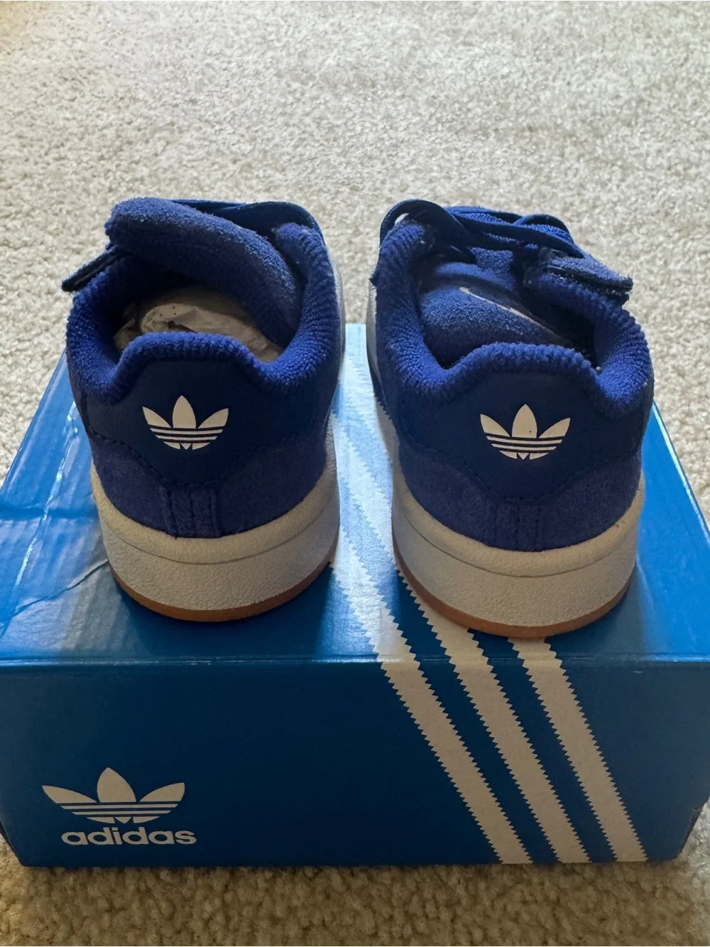 adidas Kids Royal Blue Suede Sneakers with White Stripes